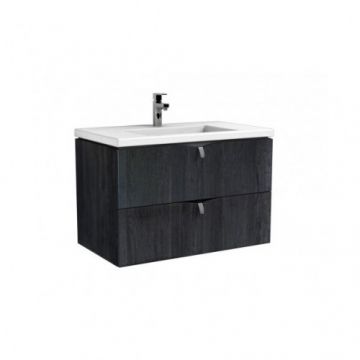 Set mobilier suspendat Oristo Siena cu 2 sertare, negru mat si lavoar marmura Beryl 80 cm