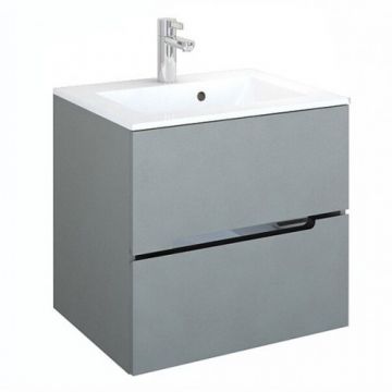 Set mobilier suspendat Oristo Silver cu 2 sertare, gri mat si lavoar marmura 60 cm