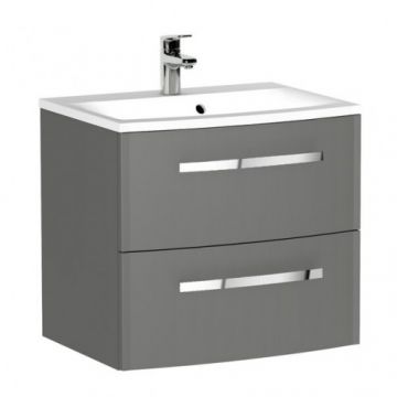 Set mobilier suspendat Oristo Wave MDF, gri mat cu lavoar marmura 60 cm