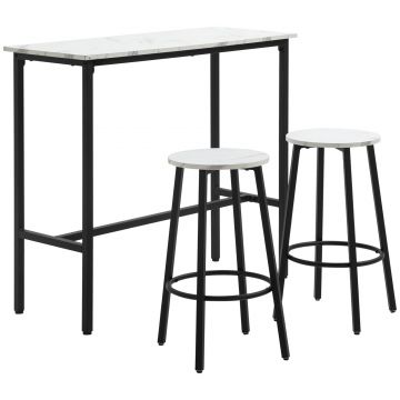 HOMCOM Set Masă și 2 Scaune de Bar din PAL, MDF și Oțel, 100x40x90 cm, Alb și Negru | Aosom Romania