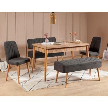 Set masă și scaune extensibile (5 bucăți) Vina 0701 - 4 -nAnthracite,nAtlantic Extendable Dining Table & Chairs Set  12, Stejar, 77x75x120 cm