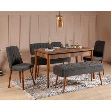 Set masă și scaune extensibile (5 bucăți) Vina 0701 - 4 -nAnthracite,nAtlantic Extendable Dining Table & Chairs Set  13, Nuc, 77x75x120 cm