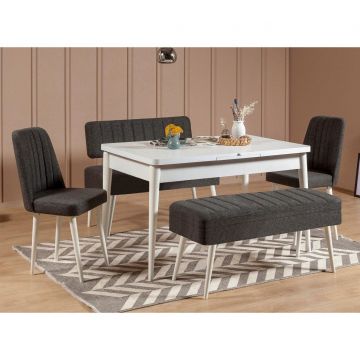 Set masă și scaune extensibile (5 bucăți) Vina 0701 - 4 -nAnthracite,nAtlantic Extendable Dining Table & Chairs Set  14, Alb, 77x75x120 cm