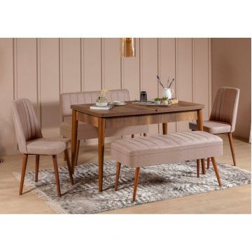 Set masă și scaune extensibile (5 bucăți) Vina 0701 - 4 -nAnthracite,nAtlantic Extendable Dining Table & Chairs Set  7, Nuc, 77x75x120 cm