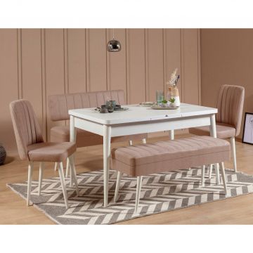 Set masă și scaune extensibile (5 bucăți) Vina 0701 - 4 -nAnthracite,nAtlantic Extendable Dining Table & Chairs Set  8, Alb, 77x75x120 cm