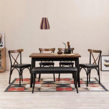 Set masă și scaune extensibile (6 bucăți) OLİVER AÇL.BAROK Extendable Dining Table & Chairs Set  1, Negru, 77x75x120 cm