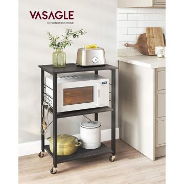 Carucior pentru depozitare bucatarie, Vasagle, 60 x 40 x 89 cm, PAL/otel, stejar ebonizat/negru Carucior pentru depozitare bucatarie, Vasagle, 60 x 40 x 89 cm, PAL/otel, stejar ebonizat/negru