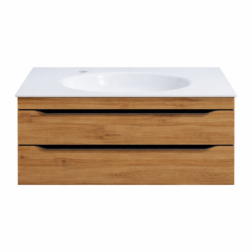 Set dulap baie cu lavoar inclus KolpaSan Malaya, 81 cm, stejar natur