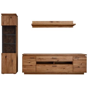 SET MOBILĂ LIVING, 3 piese, gri, culoare lemn stejar, 275/204/50 cm