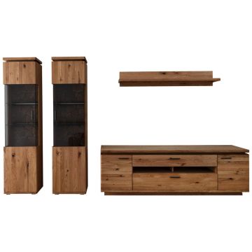 SET MOBILĂ LIVING, 4 piese, gri, culoare lemn stejar, 340/204/50 cm