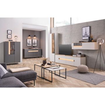 SET MOBILĂ LIVING, antracit, culoare lemn stejar, 370/214,6/48 cm