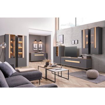 SET MOBILĂ LIVING, antracit, culoare lemn stejar, 384,4/206/48 cm
