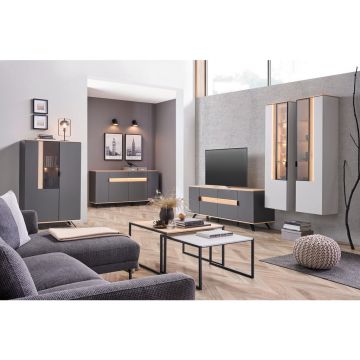 SET MOBILĂ LIVING, antracit, gri, culoare lemn stejar,