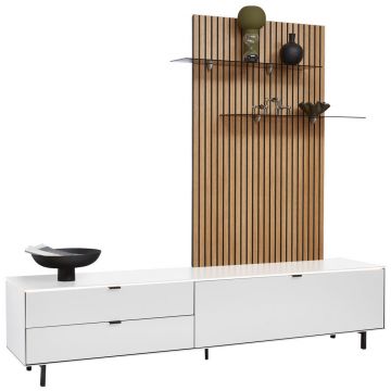 Set Mobilă Living, culoare natur, alb, 216/149/46 cm