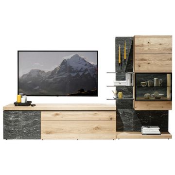 Set Mobilă Living, grafit, culoare lemn stejar, 288/180/43 cm