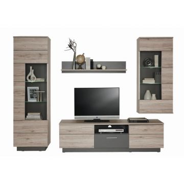 Set Mobila Living, gri, culoare lemn stejar, 282/200,9/52 cm