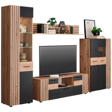Set Mobila Living, negru, stejar Artisan, 330/205/45 cm