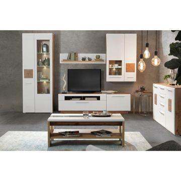 MOBILIER ÎNCASTRAT ÎN PERETE, culoare lemn stejar, alb, 300/202/46 cm