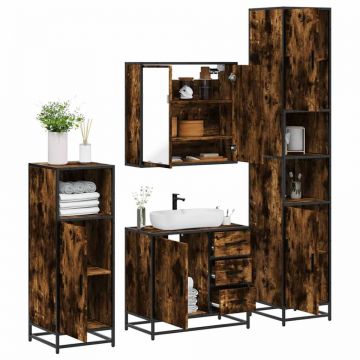 Set de mobilier de baie 4 piese Lemn prelucrat de stejar afumat Set de mobilier de baie 4 piese Lemn prelucrat de stejar afumat