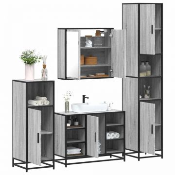 Set de mobilier de baie 4 piese Lemn prelucrat de stejar afumat Set de mobilier de baie 4 piese Lemn prelucrat de stejar afumat