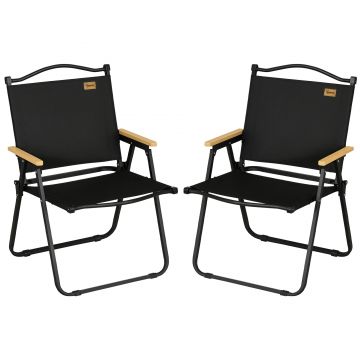 Outsunny Set 2 Scaune de Camping și Plajă Pliabile cu Cotiere, 54x59x78 cm, Negru | Aosom Romania