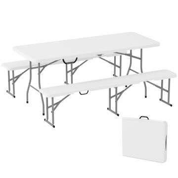 Outsunny Set Masă de Camping Pliabilă cu 2 Scaune, 180x74x74 cm, Alb | Aosom Romania