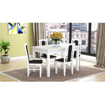 Set masa extensibila 120x150cm cu 4 scaune tapitate, mb-13 max5 si s-37 boss7 b22, alb, lemn masiv de fag, stofa