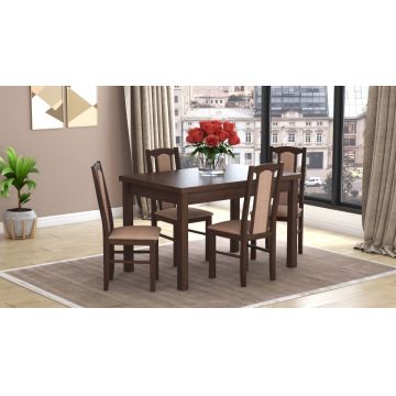 Set masa extensibila 120x150cm cu 4 scaune tapitate, mb-13 max5 si s-37 boss7 o15, nuc, lemn masiv de fag, stofa