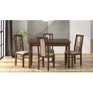 Set masa extensibila 120x150cm cu 4 scaune tapitate, mb-13 max5 si s-37 boss7 o2, nuc, lemn masiv, stofa