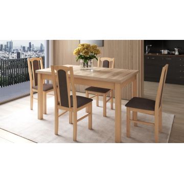 Set masa extensibila 140-180x80 cm cu 4 scaune tapitate, mb-21 modena1 si s-37 boss7 s6, sonoma, lemn masiv de fag, stofa