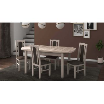 Set masa extensibila 160x200cm cu 4 scaune tapitate, mb-12 venus1 si s-37 boss7 s6, sonoma, lemn masiv de fag, stofa