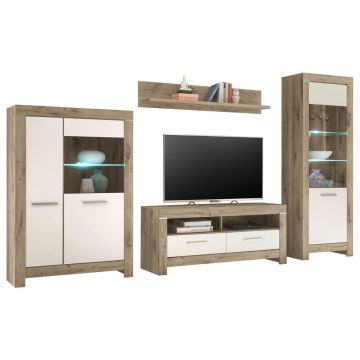 Set Mobilă Living, alb, culoare lemn stejar, 325/197/45 cm