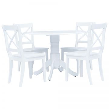 Set mobilier bucătărie, 5 piese, alb, lemn masiv de hevea