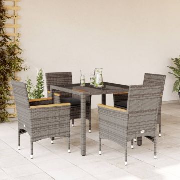Set mobilier de grădină cu perne 5 piese gri poliratan & sticlă