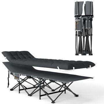 Outsunny Pat de Camping Pliabil cu Tetieră Înclinată și Saltea Detașabilă, 68x196x37 cm, Negru | Aosom Romania