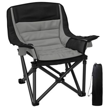 Outsunny Scaun de Camping Pliabil cu 2 Suporturi pentru Pahare și Buzunare Laterale, 99x71x103 cm, Gri | Aosom Romania