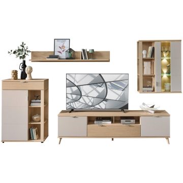 ANSAMBLU MOBILIER CAMERA DE ZI in culoare lemn stejar, cașmir ANSAMBLU MOBILIER CAMERA DE ZI in culoare lemn stejar, cașmir