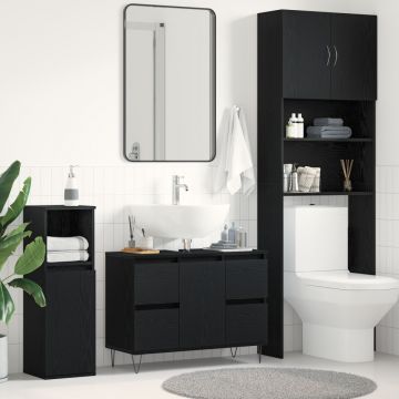 Dulap pentru chiuvetă de baie Negru Stejar 80x33x60 cm Lemn prelucrat