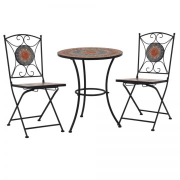 Set bistro mozaic, 3 piese, portocaliu/gri, placă ceramică