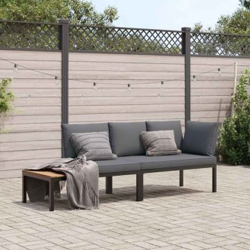 Set canapea de grădină, 2 piese, cu perne, negru, aluminiu