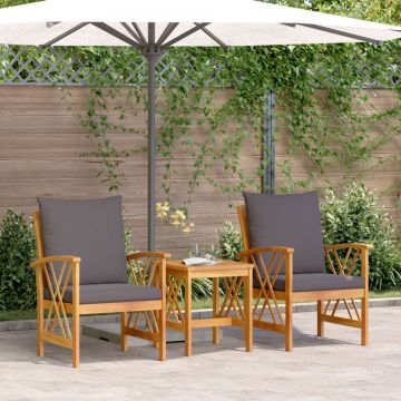 Set de lounge pentru grădină , 3 piese, cu perne, din lemn masiv de acacia Set de lounge pentru grădină , 3 piese, cu perne, din lemn masiv de acacia