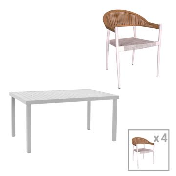 Set de masă Kliton-Elation de 5 pakoworld aluminiu în nuanță albă 150x80x74cm