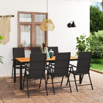 Set de masă pentru grădină, 7 piese, negru și maro