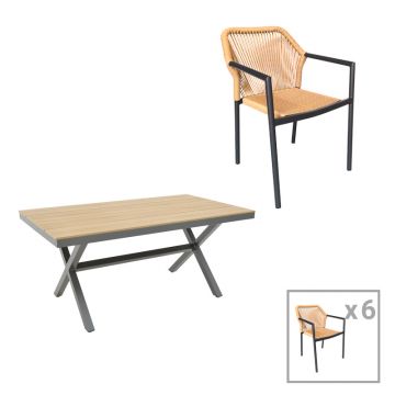 Set de masă Thorio-Lush 7 pakoworld antracit aluminiu și placaj în nuanță Naturală 160x90x75cm