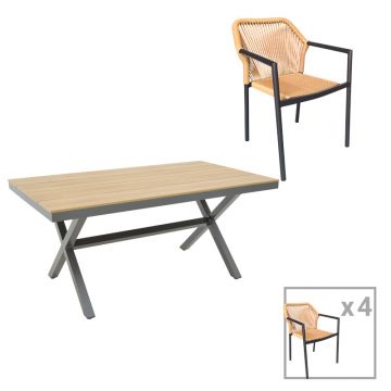 Set de masă Thorio-Lush de 5 pakoworld antracit aluminiu și placaj în nuanță Naturală 160x90x75cm
