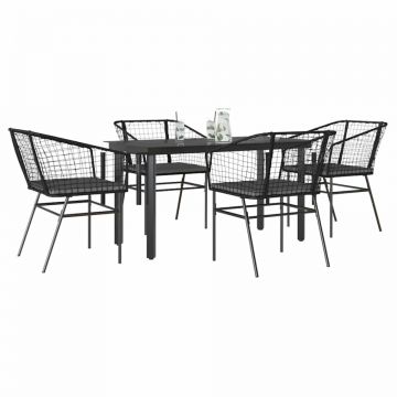 Set de sufragerie de grădină 5 piese neagră Sticlă Poly Rattan