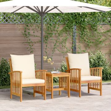 Set lounge de grădină 3 piese cu perne din lemn masiv de acacia Set lounge de grădină 3 piese cu perne din lemn masiv de acacia