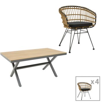 Set masa de sufragerie Naoki-Thorio 5 pakoworld antracit aluminiu si placaj in nuanta Naturala 160x90x75cm