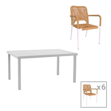 Set mese de sufragerie Kliton-Norture 7 pakoworld aluminiu in nuanta alb 150x80x74cm
