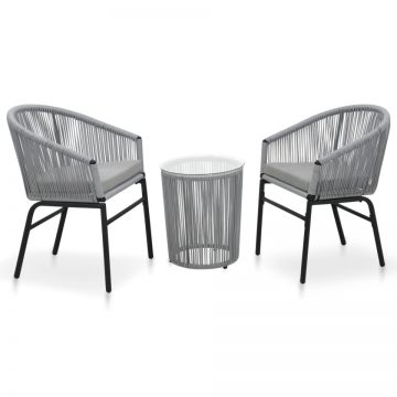 Set mobilier de bistro cu perne, 3 piese, gri, ratan PE